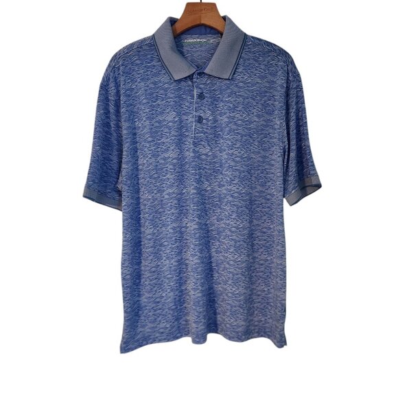 Hawk & Co Performance Golf Polo Shirt Light Blue Waves Short Sleeve Mens Large - Picture 1 of 11